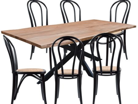 Lantana 7pc 180cm Dining Table 6 Black Arched Back Chair Set Live Edge Acacia Online