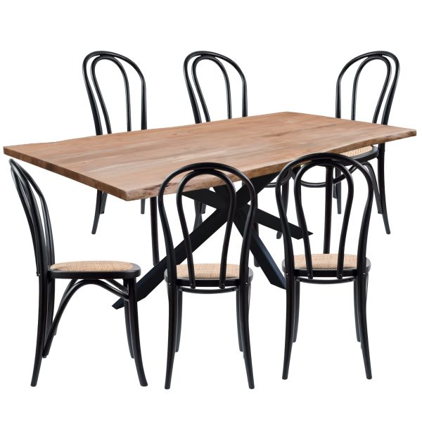 Lantana 7pc 180cm Dining Table 6 Black Arched Back Chair Set Live Edge Acacia Online