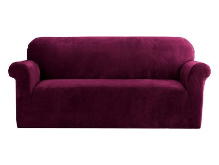 Artiss Velvet Sofa Cover Plush Couch Cover Lounge Slipcover 3 Seater Ruby Red For Cheap