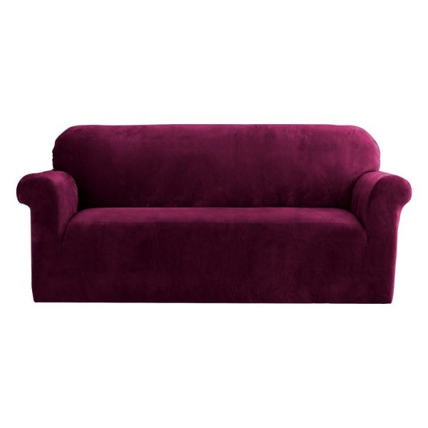 Artiss Velvet Sofa Cover Plush Couch Cover Lounge Slipcover 3 Seater Ruby Red For Cheap