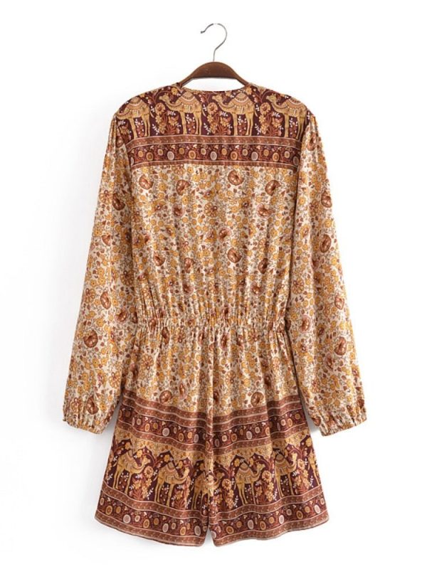 Women s Brown Bohemian Beach Romper | Rayon + Cotton | S-L Sale