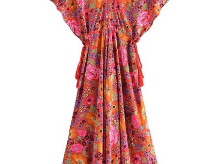 Bright Women s Summer Boho Dress | Batwing Sleeves + V-Neck | S-L For Discount