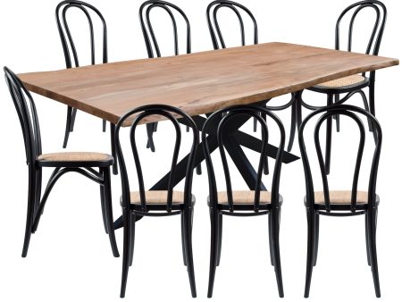 Lantana 9pc 240cm Dining Table 8 Black Arched Back Chair Set Live Edge Acacia Sale