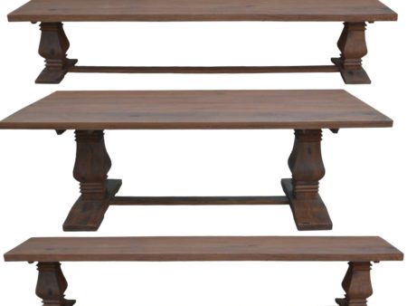 Florence  3pc Dining Table Set 230cm 2pc Seat Bench Pedestal French Provincial on Sale