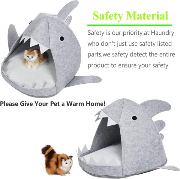 Shark Shape Pet Cave Bed for Cats andSmall Dogs 45 x 45 x 38 cm (Light Grey) Supply