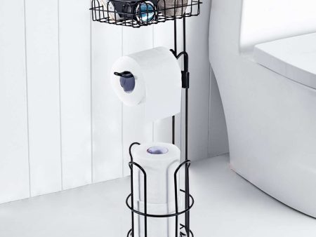 Toilet Paper Holder Stand and Storage Dispenser with Shelf for Bathroom on Sale