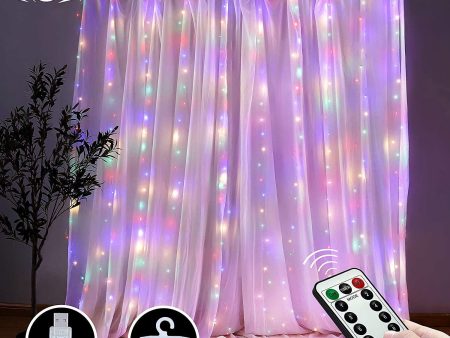 300 LEDs Window Curtain Fairy Lights 8 Modes and Remote Control for Bedroom (Multicolor, 300 x 300cm) Online Hot Sale