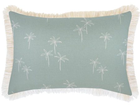 Cushion Cover-Coastal Fringe Natural-Palm Cove Seafoam-35cm x 50cm Online now