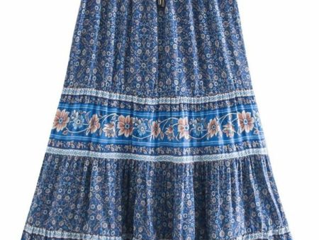 Women s Hippie High Waisted Skirt | Floral Blue   Red | S-L Hot on Sale