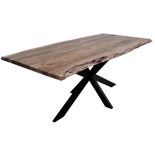 Lantana Dining Table 180cm Live Edge Solid Acacia Timber Wood Metal Leg -Natural Discount