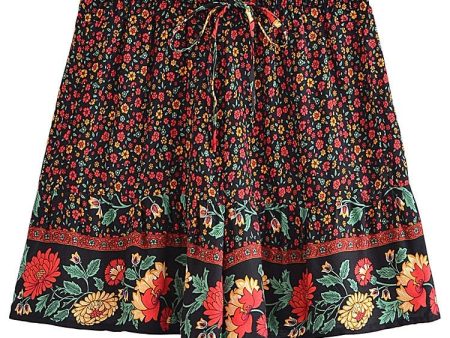 Cute Boho Hippie Summer Shorts | Black Flower Design | S-L Online