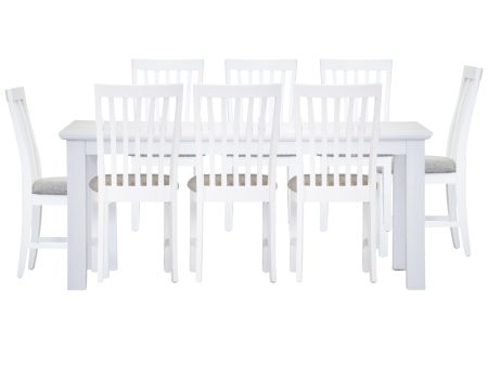 Laelia 9pc Dining Set 220cm Table 8 Chair Acacia Wood Coastal Furniture - White on Sale