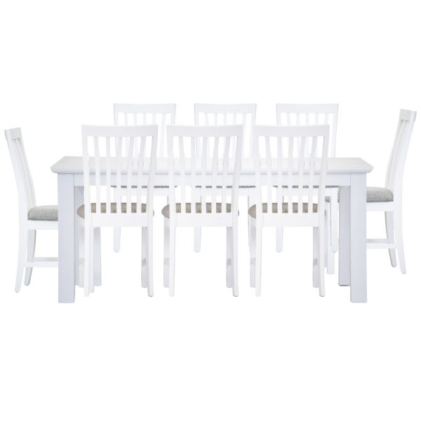 Laelia 9pc Dining Set 220cm Table 8 Chair Acacia Wood Coastal Furniture - White on Sale