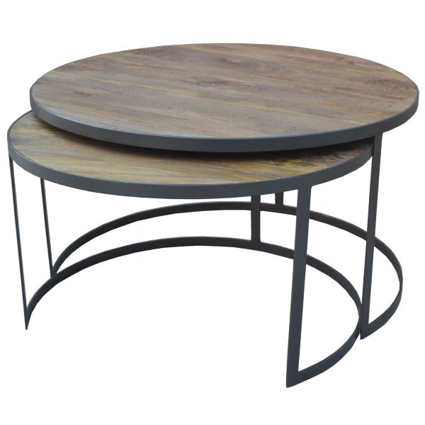 Nolana  2pc Mango Wood and Metal Round Nesting 80cm Coffee Table Set - Natural Online now