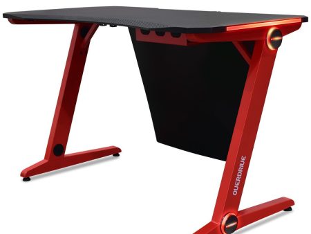 OVERDRIVE Gaming Desk 120cm  Computer Black PC Red LED Lights Carbon Fiber Look For Discount