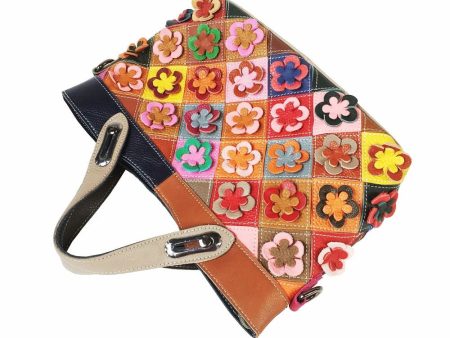 High Quality + Genuine Leather Floral Patchwork Handbag For Discount