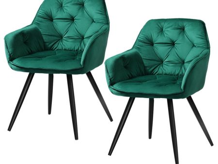 Artiss Set of 2 Calivia Dining Chairs Kitchen Chairs Upholstered Velvet Green Sale