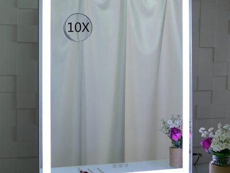 10x Magnification Mirror with Smart Touch Control and 3 Colors Dimmable Light for Bathroom and Bedroom  (71 x 57 cm) on Sale