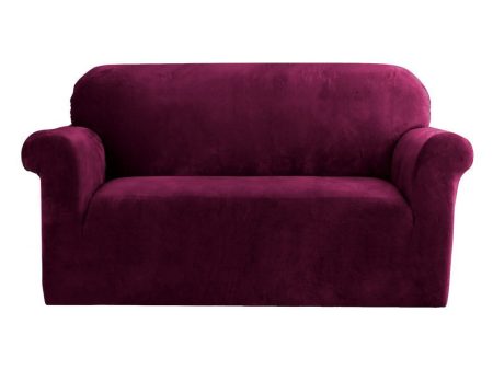 Artiss Velvet Sofa Cover Plush Couch Cover Lounge Slipcover 2 Seater Ruby Red Online now