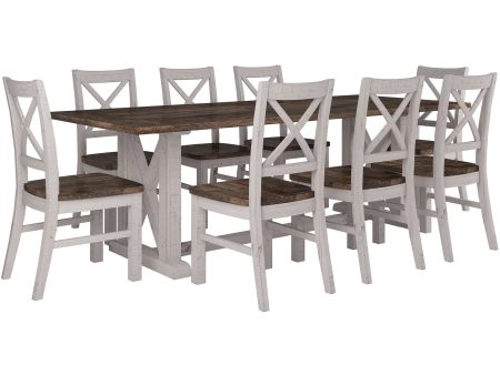 Erica 9pc Dining Set 240cm Table 8 Chair Solid Acacia Wood Timber Brown White Fashion