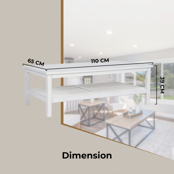 Jasmine Coffee Table 110cm Mindi Timber Wood Rattan Weave - White Online now