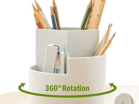 360 degree rotating multi-functional pen holder with 3 separate layer for office desk organiser (White) Discount