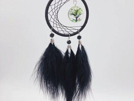 Small Black Feathered Dream Catcher With Green Tree Design Sale