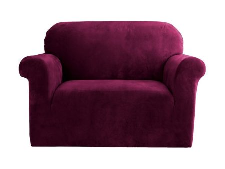 Artiss Velvet Sofa Cover Plush Couch Cover Lounge Slipcover 1 Seater Ruby Red For Cheap