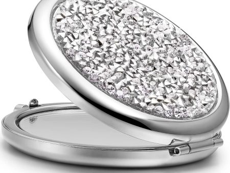 Mini Mix Diamond 1X 2X Magnifying Round Metal Pocket Makeup Mirror (Silver) Hot on Sale