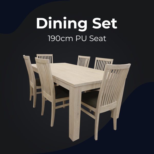 Foxglove 7pc Dining Set 190cm Table 6 PU Seat Chair Solid Mt Ash Wood - White For Cheap