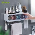 Ecoco Wall-Mounted Toothbrush Holder with 4 Cups and 4 Toothbrush Slots Toiletries Bathroom Storage Rack Grey Online Sale