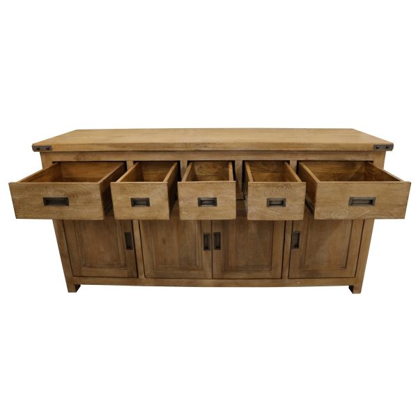 Gloriosa Buffet Table 180cm 4 Door 5 Drawer Solid Mango Timber Wood - Honey Wash Online