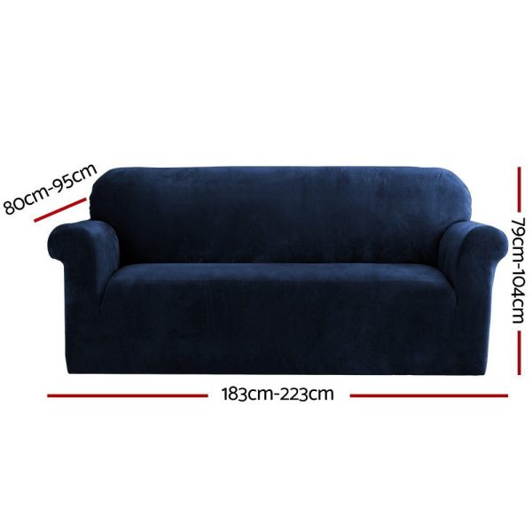 Artiss Velvet Sofa Cover Plush Couch Cover Lounge Slipcover 3 Seater Sapphire Discount