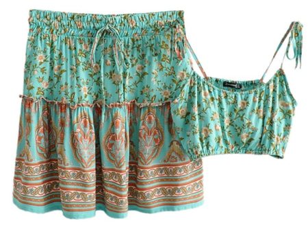 Women s Casual Boho Two Piece Outfit | Beach Styled Top + Bohemian Skirt | S-L | Various Colours For Sale