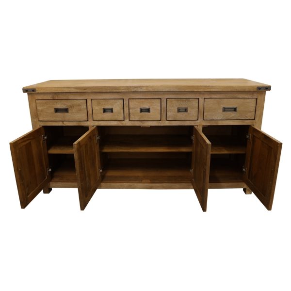 Gloriosa Buffet Table 180cm 4 Door 5 Drawer Solid Mango Timber Wood - Honey Wash Online