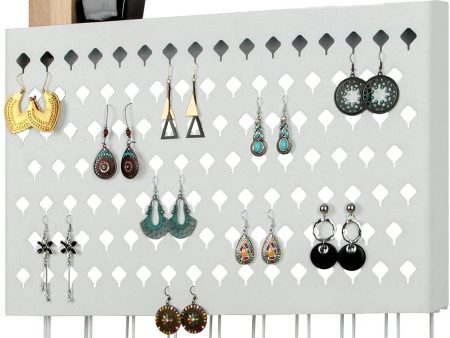 Wall Mount Earring Jewelry Hanger Organizer Holder with 109 Holes and 19 Hooks (White) Online now