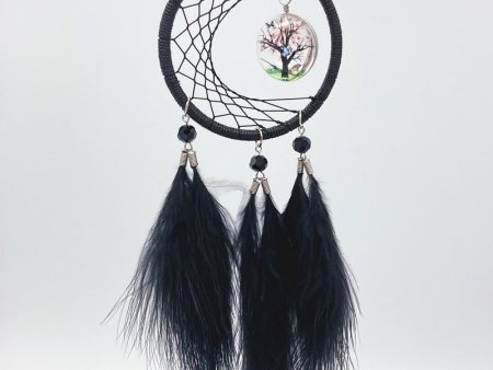 Small Black Feathered Dream Catcher With Pink Tree Design Online now