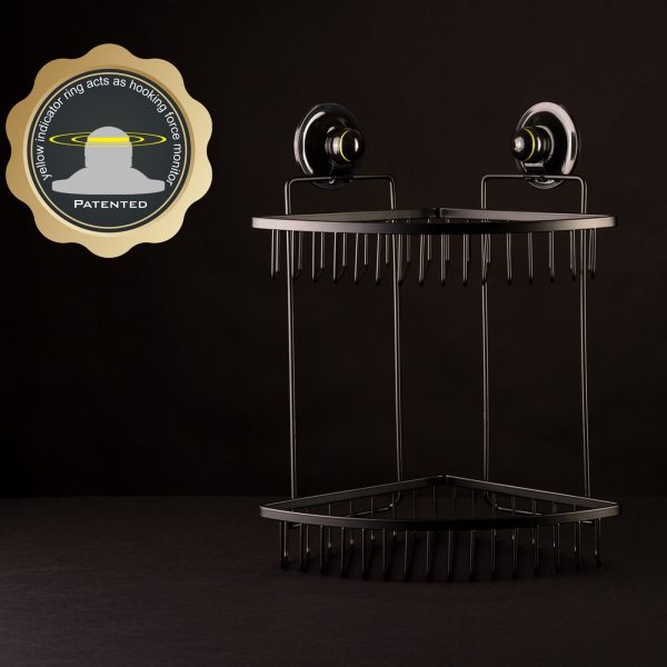 KiahLoc Black Double Corner Shelf Removable Suction For Sale