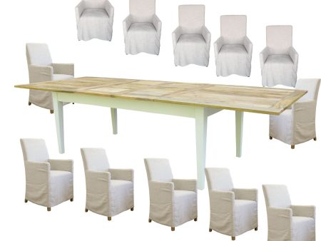 Lavasa 13pc Dining Set Extendable Mango Wood Table 210-310cm 12 Carver Chair For Sale