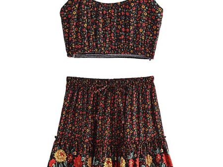 Women s Floral Bohemian Two Piece Outfit | Strapless Top + Mini Skirt | S-L | Various Colours Online Hot Sale