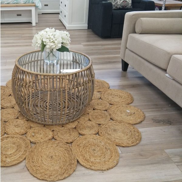 Sage 70cm Glass Topped Rattan Round Coffee Table - Natural Fashion