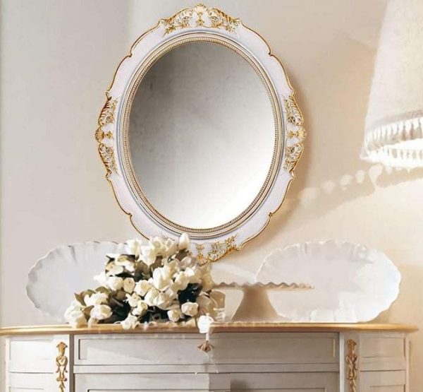 Oval Antique Vintage Hanging Wall Mirror for Bedroom and Livingroom (White, 38 x 33 cm) Online Sale