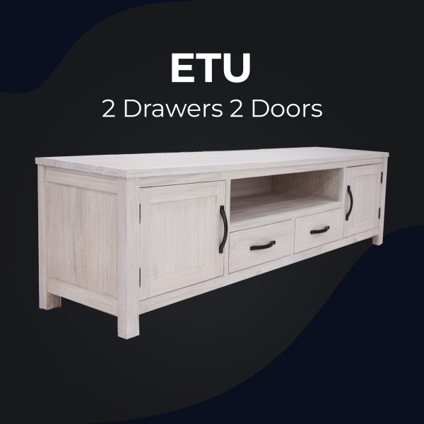 Foxglove ETU Entertainment TV Unit 216cm 2 Drawer 2 Door Mt Ash Wood - White on Sale