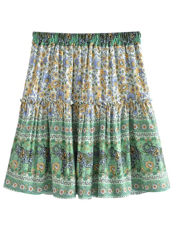 Vintage Styled Green Hippie Skirt | With Tassels | M-L Online