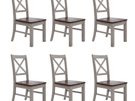 Erica X-Back Dining Chair Set of 6 Solid Acacia Timber Wood Hampton Brown White Discount