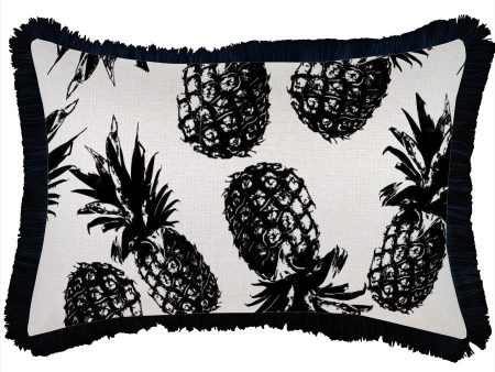 Cushion Cover-Coastal Fringe Black-Pineapples Black-35cm x 50cm For Sale