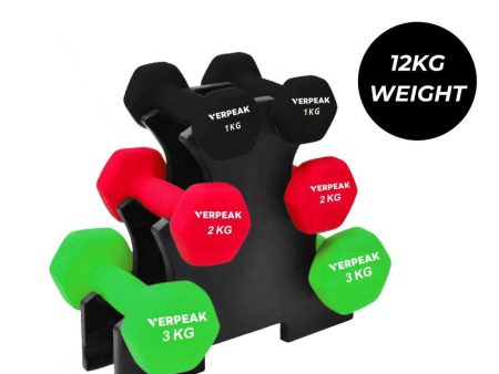 Verpeak 12kg (1,2,3kg x 2) Neoprene Dumbbell Set With Rack Black VP-DB-139-AC Cheap