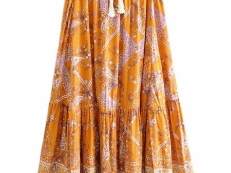 Women s Hippie High Waisted Skirt | Floral Orange | S-L Supply