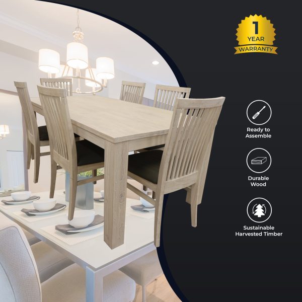 Foxglove 7pc Dining Set 190cm Table 6 PU Seat Chair Solid Mt Ash Wood - White For Cheap