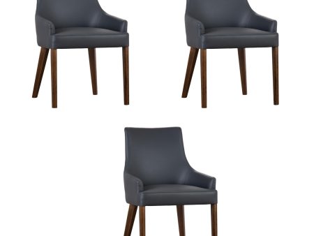 Tuberose Dining Chair Set of 3 PU Leather Solid Acacia Wood Furniture Dark Grey Online Hot Sale